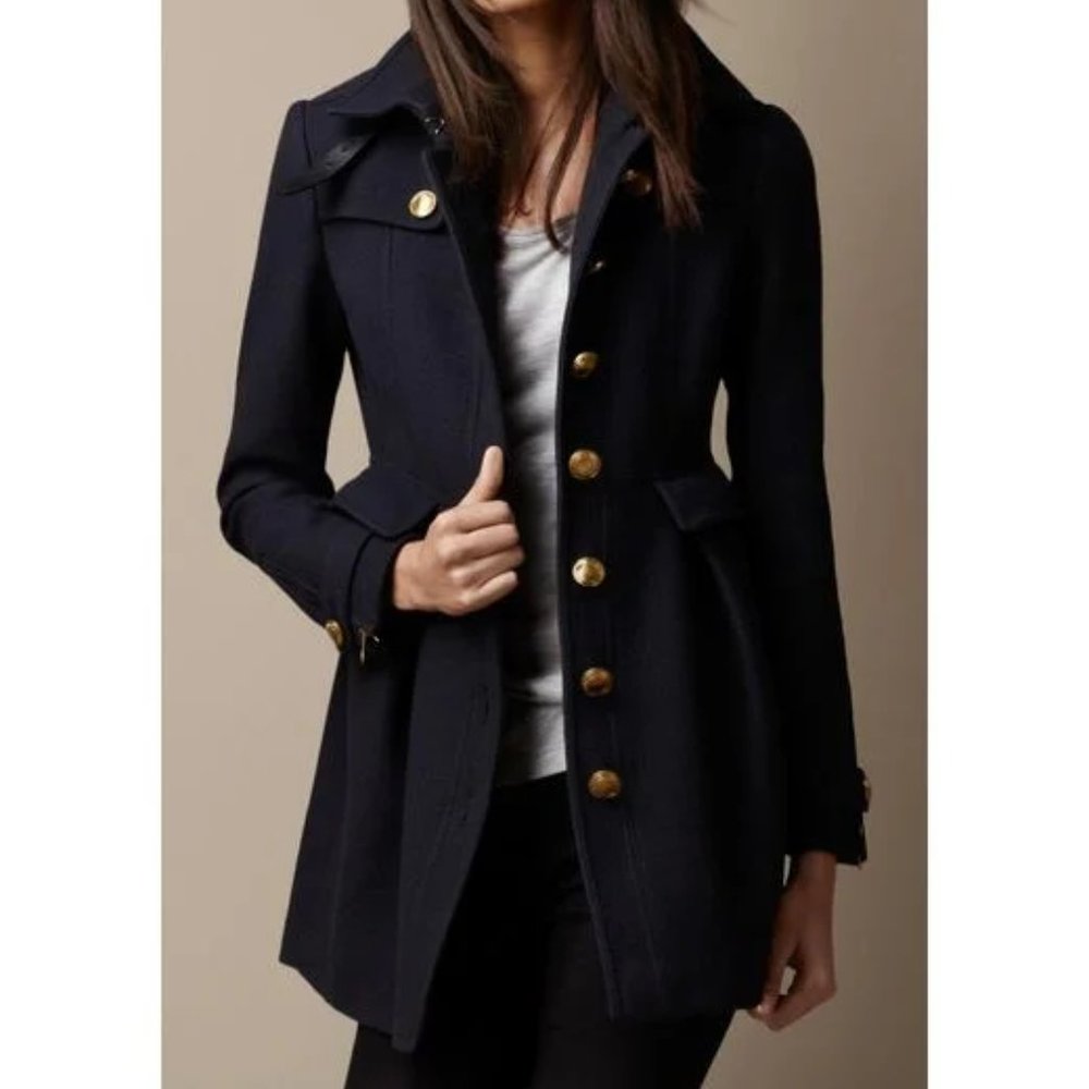 Burberry Brit Blue Fitted Military Coat